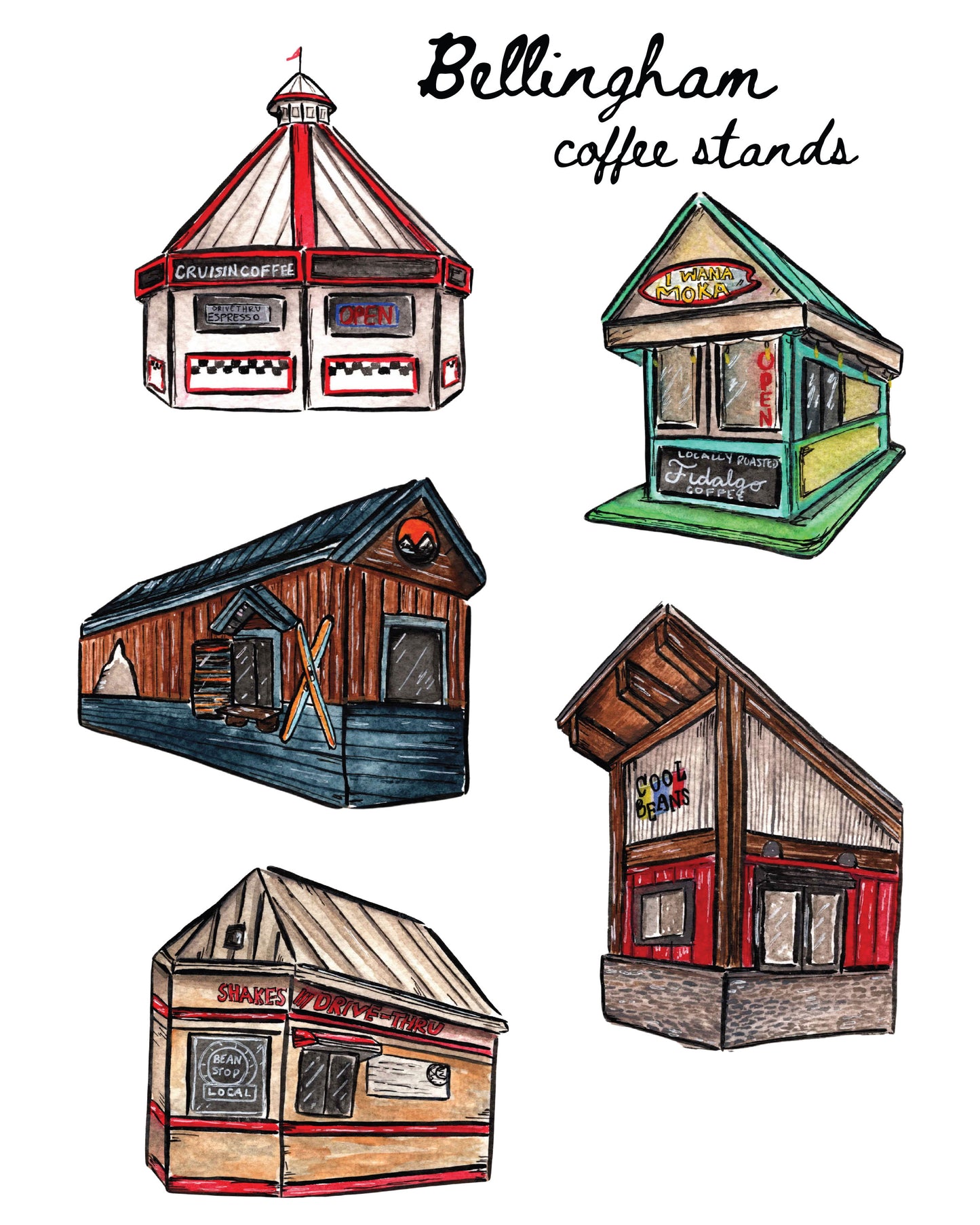 Bellingham Coffee Stands Print